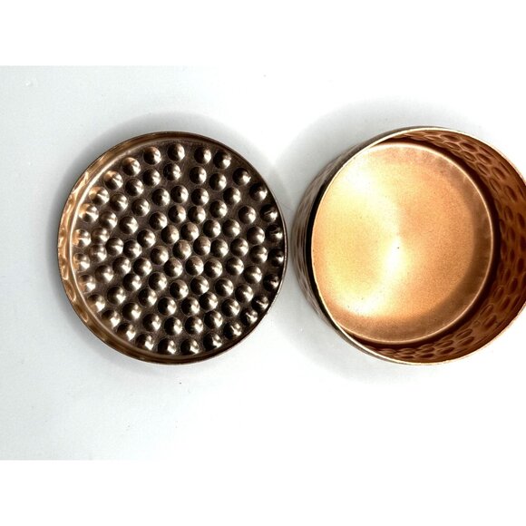 Vintage Hammered Copper Candle Holder With Lid - Picture 4 of 7